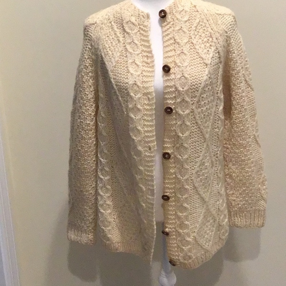 Women's Hand knit Cream Cable Cardigan